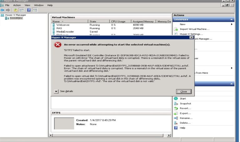 hyperV increase size of-virtual hard disk error